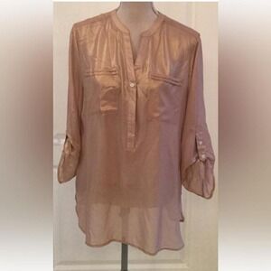 Apartment 9 quiet luxury shimmery gold satin high neck sleeveless blouse size M